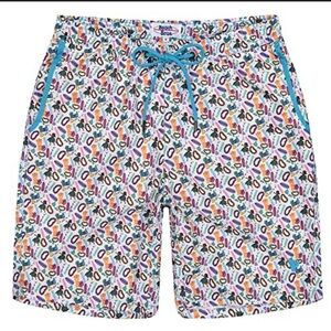 Beach Bros Hawaiian Print Blue Swim Trunks Men's Size 3XL